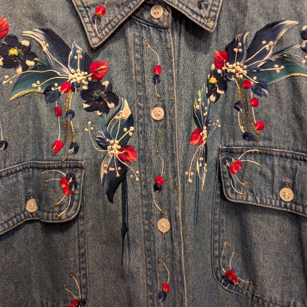 Ladies denim hand painted long sleeve shirt